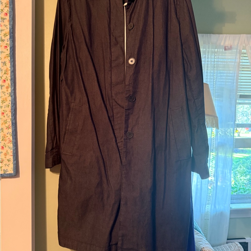 Marsh Landing Denim Trench Coat with Button Detail